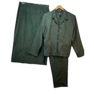 NWT Sag Harbor Womens Plus Sz 18 Three Piece Suit Olive Green Jacket Pants Skirt